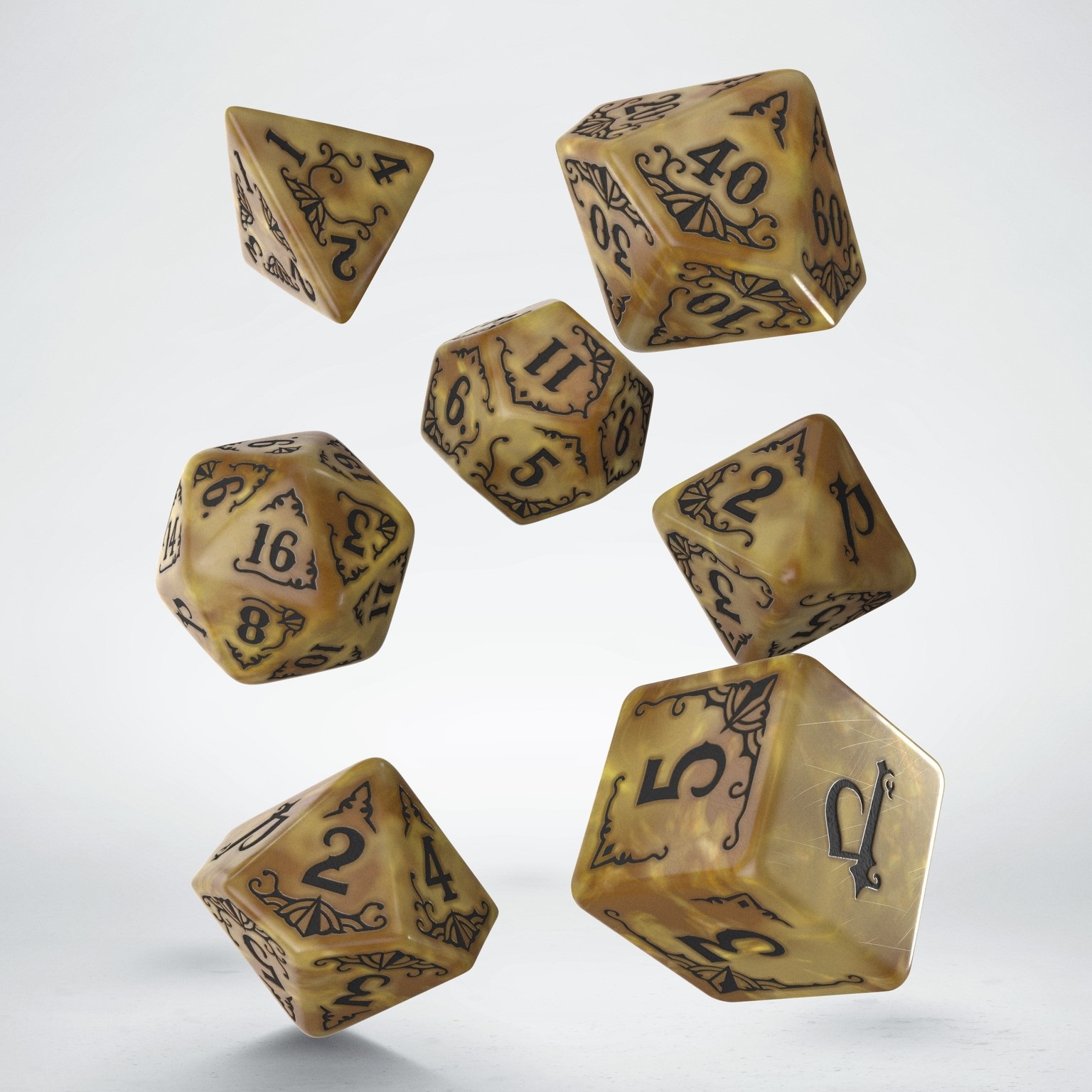 Q-Workshop Pathfinder Agents Of Edgewatch Dice Set – Official Polyhedral RPG Dice, Green-Blue With Yellow Engravings